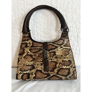 Bettina Italy Snakeskin Print Brown Leather Top Handle Handbag EUC